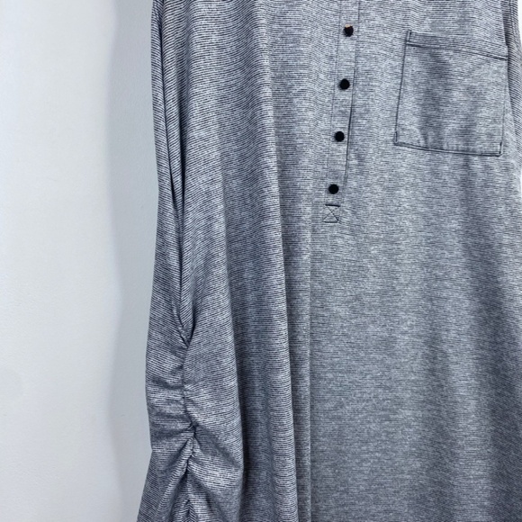 Athleta Maxi Dress 2X Ruched Henley Microstripe Stretch Beach Resort Lightweight - Picture 6 of 12